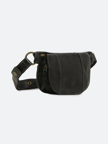 Black Genuine Leather Crossover Waist Belt Bag