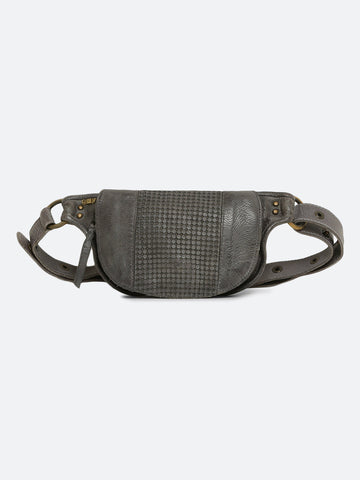 Grey Genuine Leather Crossover Waist Belt Bag