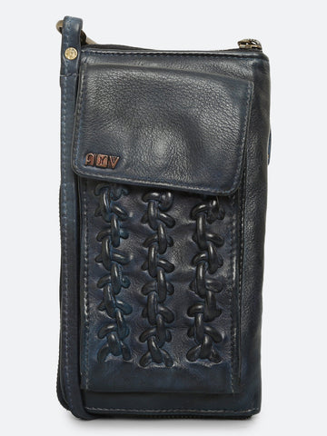 Ripple: Navy Leather Cross Body Phone Wallet