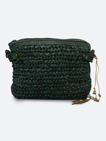 Genuine Green Leather Sling Bag With Weaving