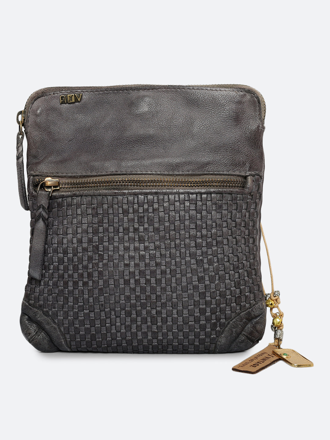 Ilana: Grey Mini Crossbody Bag With Mini Square Weave