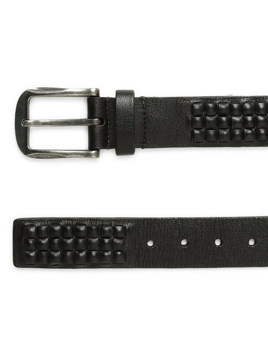 Genuine Black Leather Interlace Weave Belt