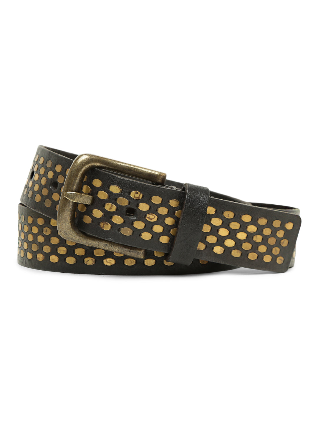 Black Genuine Leather Belt with Golden catcher Rivet Design By Art N