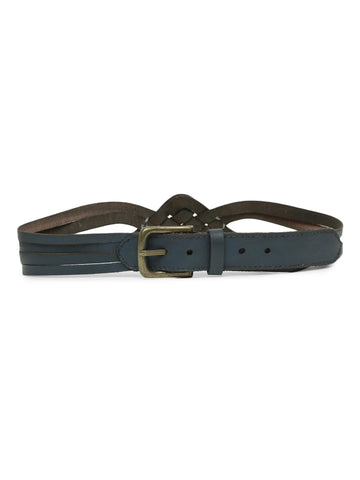 Navy Interlaced Genuine Leather Belt