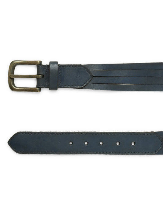 Navy Interlaced Genuine Leather Belt By Art  Vintage