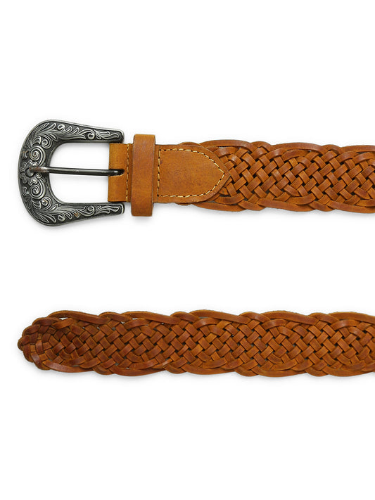 Mustard Genuine Leather Hand-weaving Belt For Women