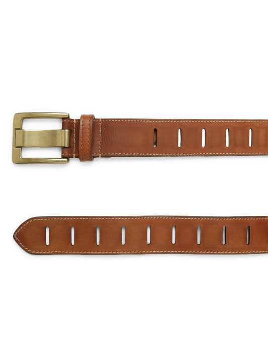 Art N Vintage Premium Tan Leather Laser-Cut Design Men's Belt