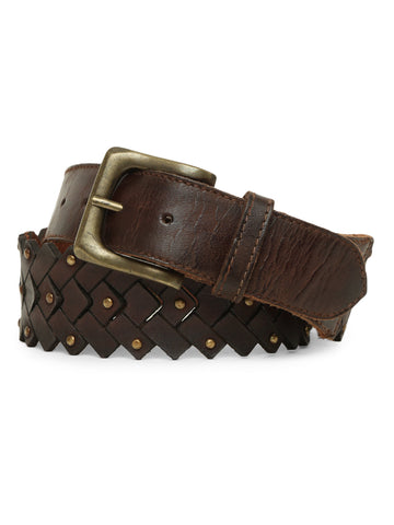 Genuine Brown Leather Interlinked Weaving Belt