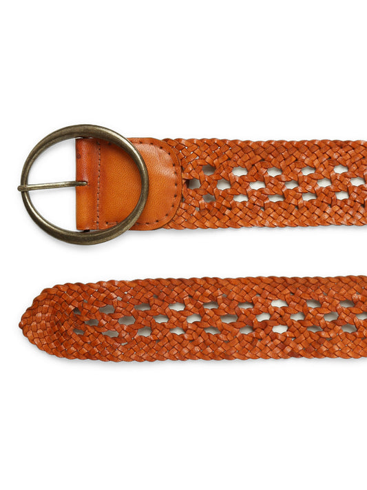 Tan Color Hand-weaving Design Women Leather Belt