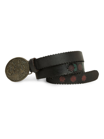 Mesmerizing Black Flower Printed Hand-tooled Design Belt