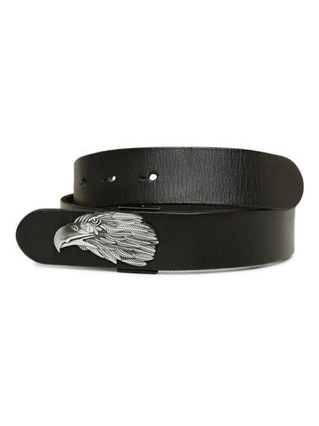 Black Plain Belt With Eagle-shaped Metal Buckle