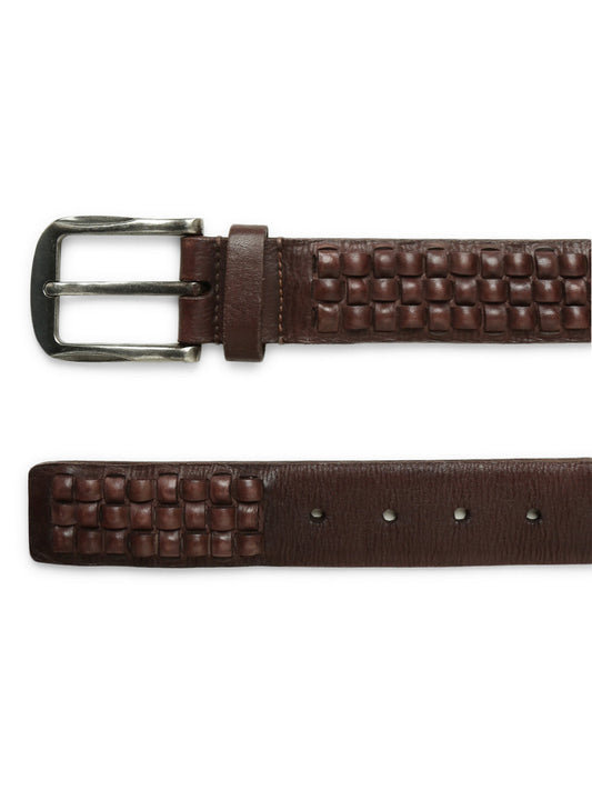 Genuine Brown Leather Interlace Weave Belt