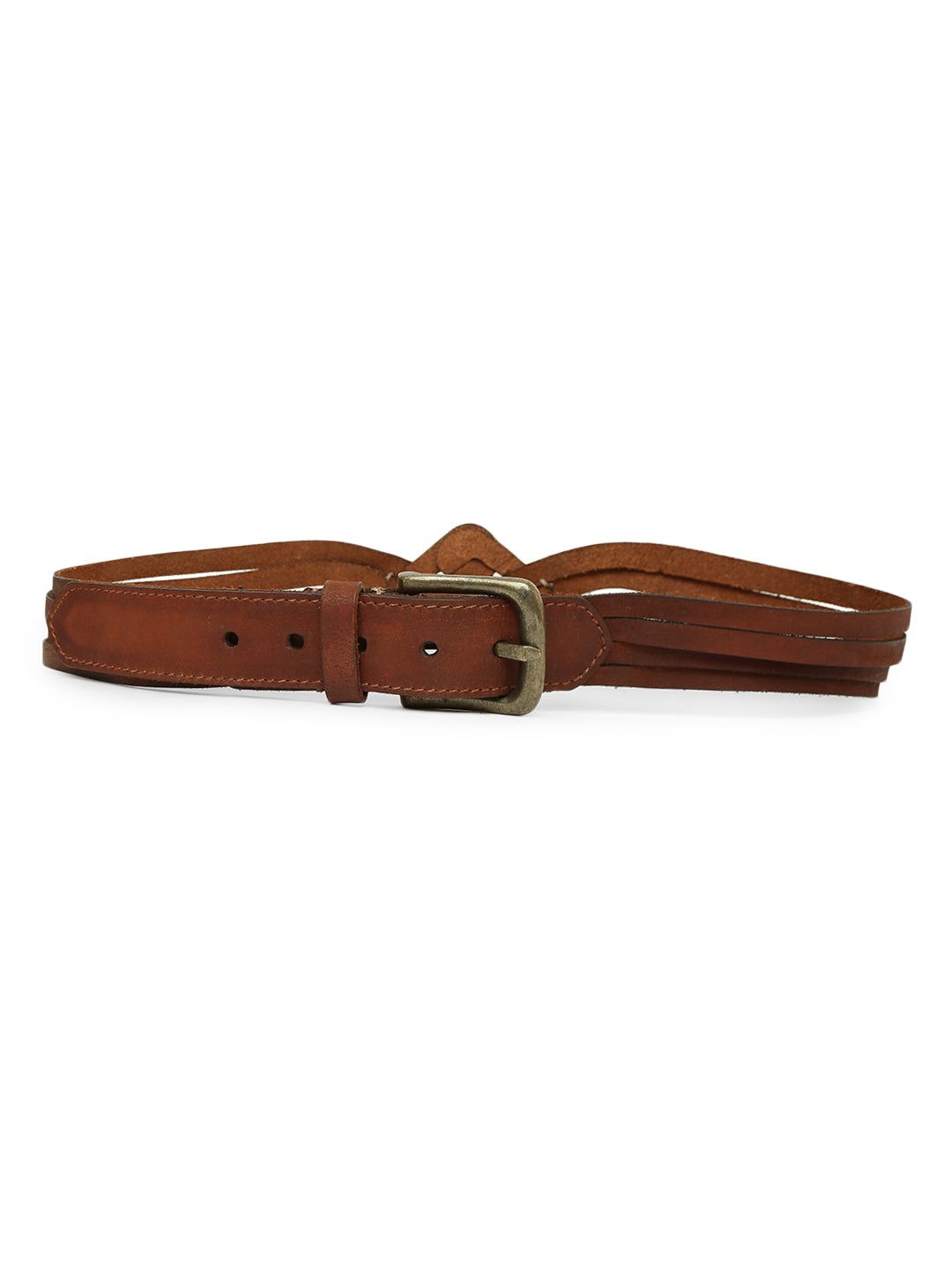 Cognac Interlaced Genuine Leather Belt