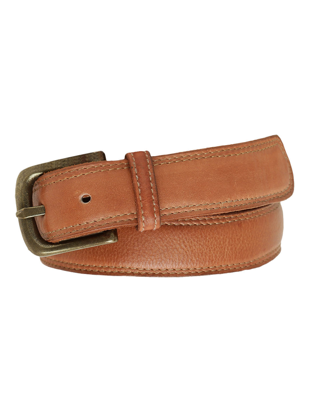 Plain With Side Stitching Tan Mens Leather Belt