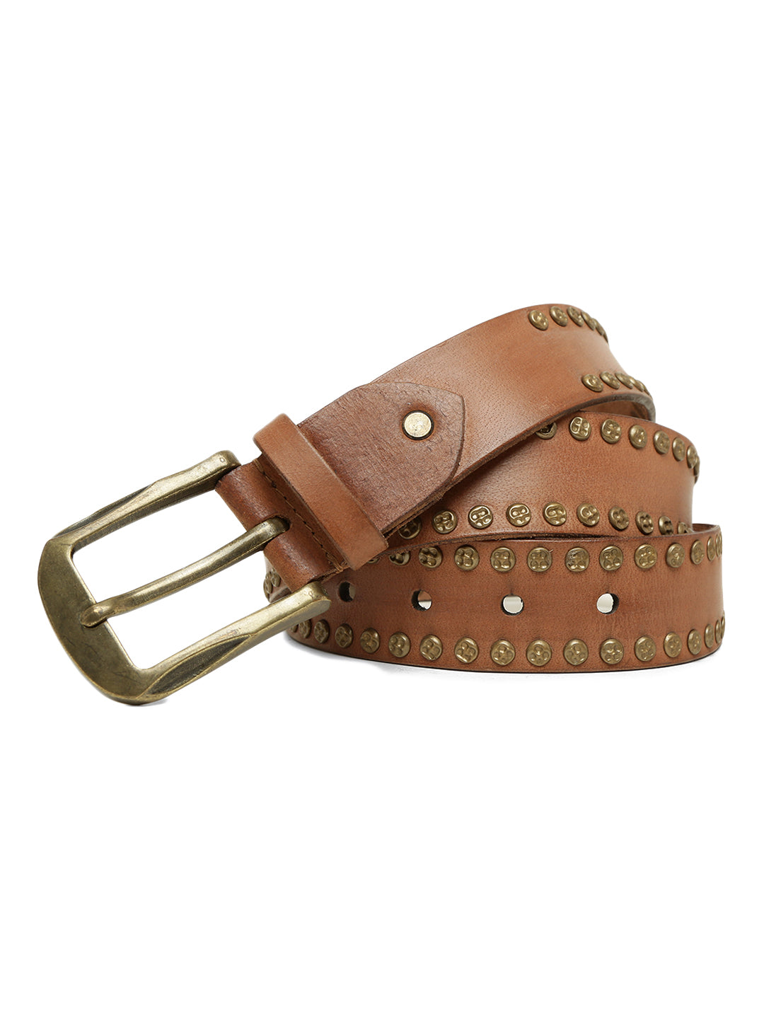 Cognac Genuine Leather With Studded Mens Belt By Art N Vintage