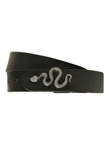Black Plain Belt With Snake-shaped Metal Buckle