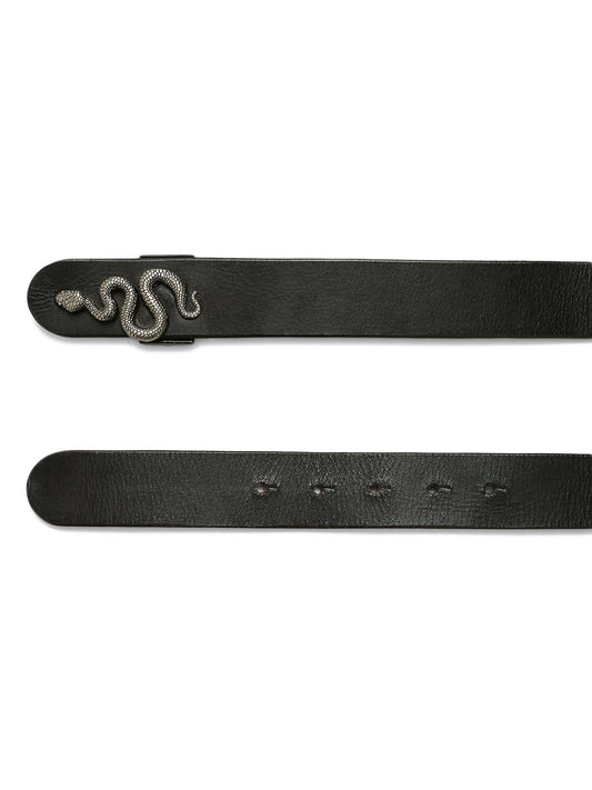 Black Plain Belt With Snake-shaped Metal Buckle By Art N Vintage