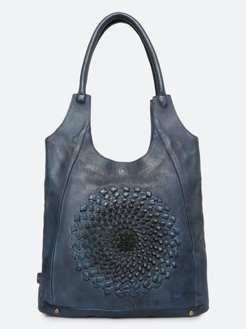 Glory: Top Handle Navy Blue Tote With 3D Ombre Flower