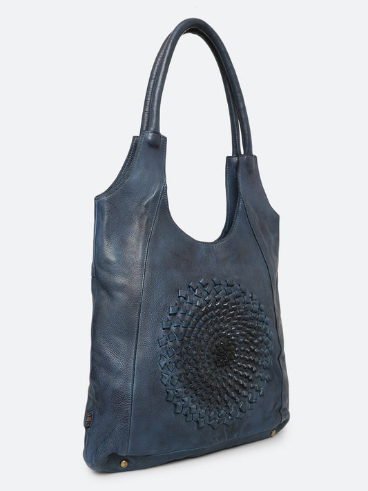 Glory: Top Handle Navy Blue Tote With 3D Ombre Flower