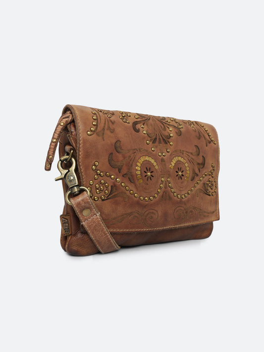 Teresa: Oak Leather Floral Laser Etched Crossbody Bag