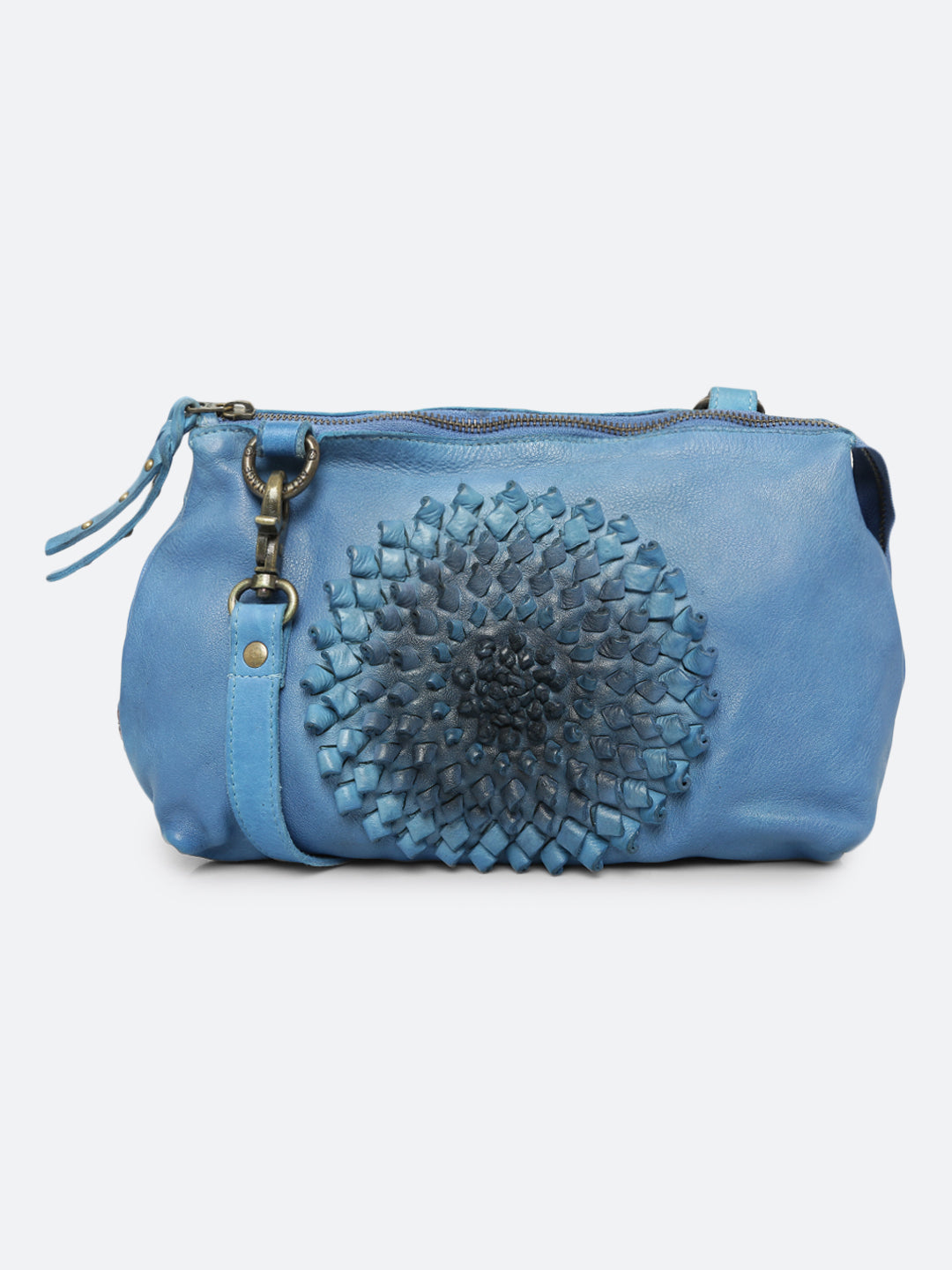 Glory: Blue Crossbody Sling Bag With Ombre 3D Flower