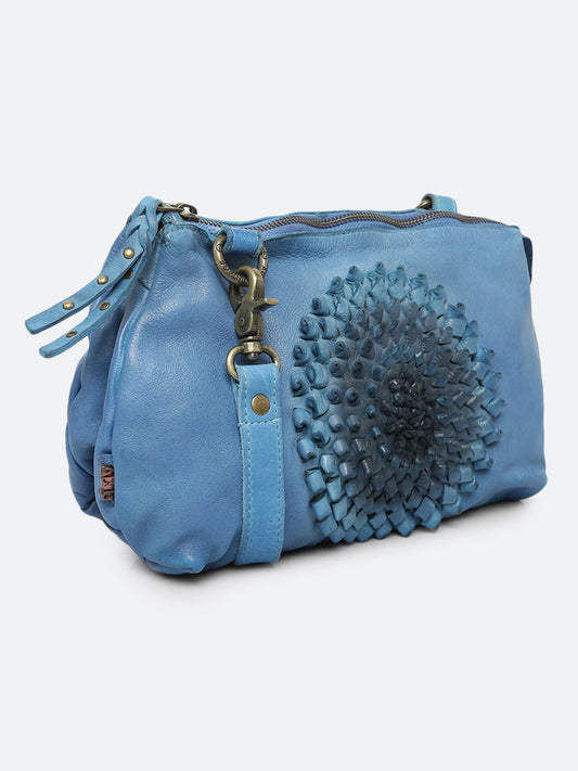 Glory: Blue Crossbody Sling Bag With Ombre 3D Flower