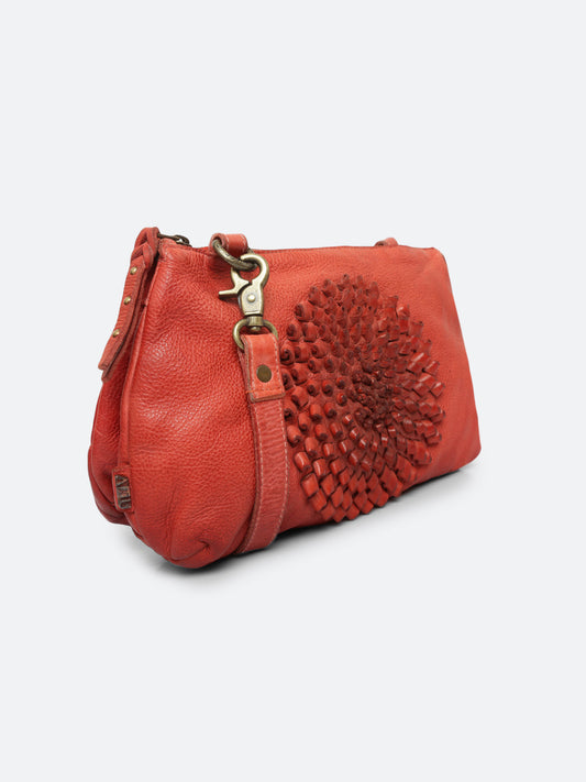 Glory: Red Crossbody Sling Bag With Ombre 3D Flower