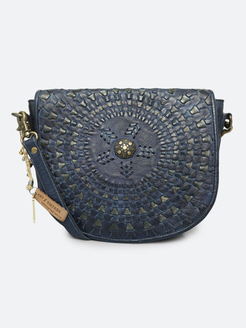 Onyx: Bohemian Mandala Leather Bag In Blue Color