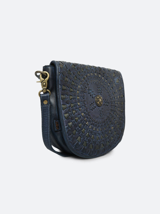 Onyx: Bohemian Mandala Leather Bag In Blue Color