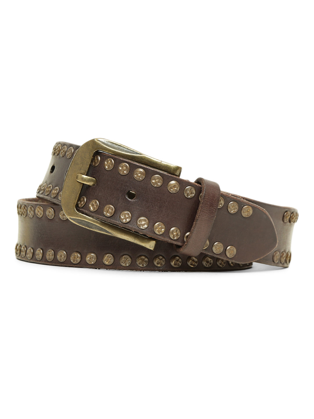 Brown Genuine Leather With Studded Mens Belt