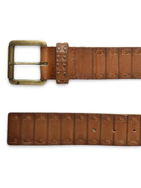 Cognac Genuine Leather Interlinked Weaving Technique Belt By Art N Vintage