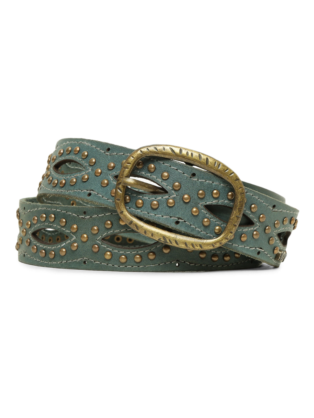 Blue Laser With Studded Leather Belt For Women