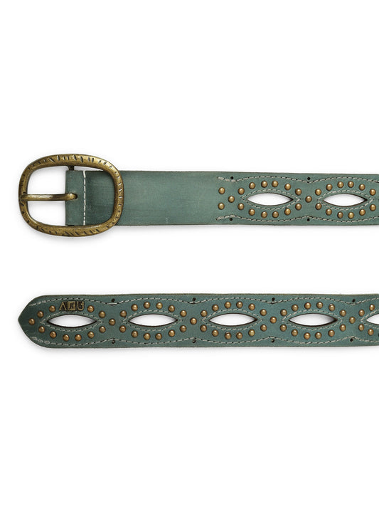 Blue Laser With Studded Leather Belt For Women By Art N Vintage