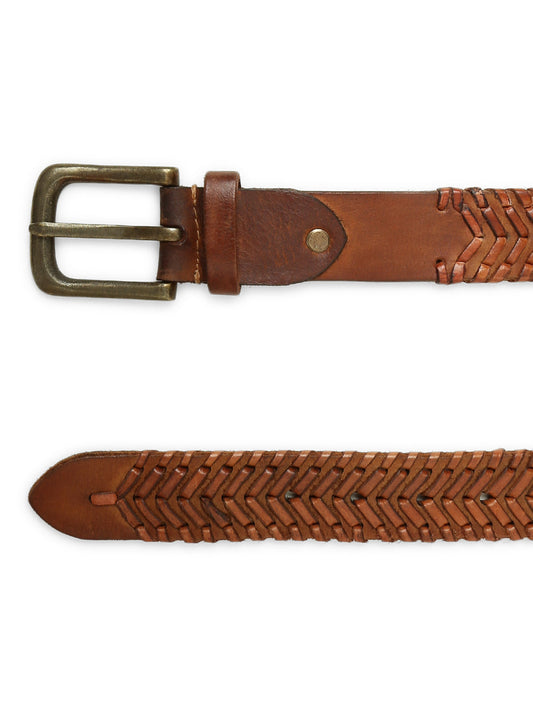 Genuine Cognac Leather Hand-woven Belt By Art N Vintage