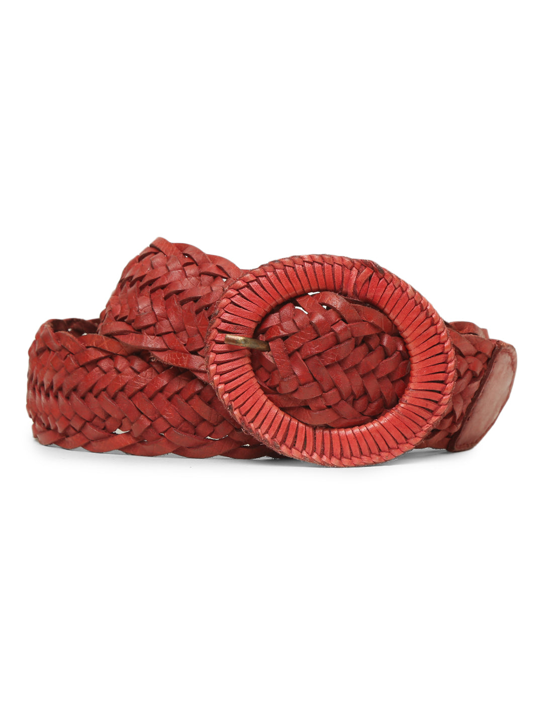 Genuine Red Leather Hand Weaving Women Belt