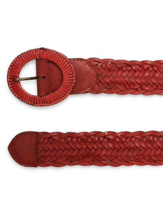 Red Genuine  Leather Hand Weaving Women Belt By Art N Vintage