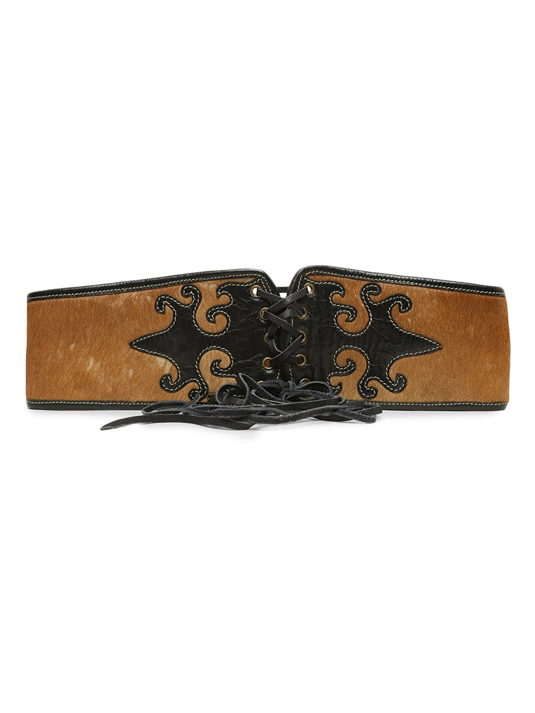 Cognac Patchwork Leather Belt For Women