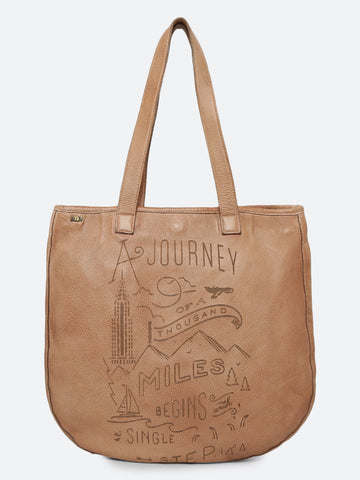 Rhoda: Sand Leather Shopper With Lazer Quote