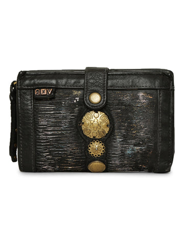 Silvia: Metallic Effect Razor With Golden Concho Leather Small Wallet.