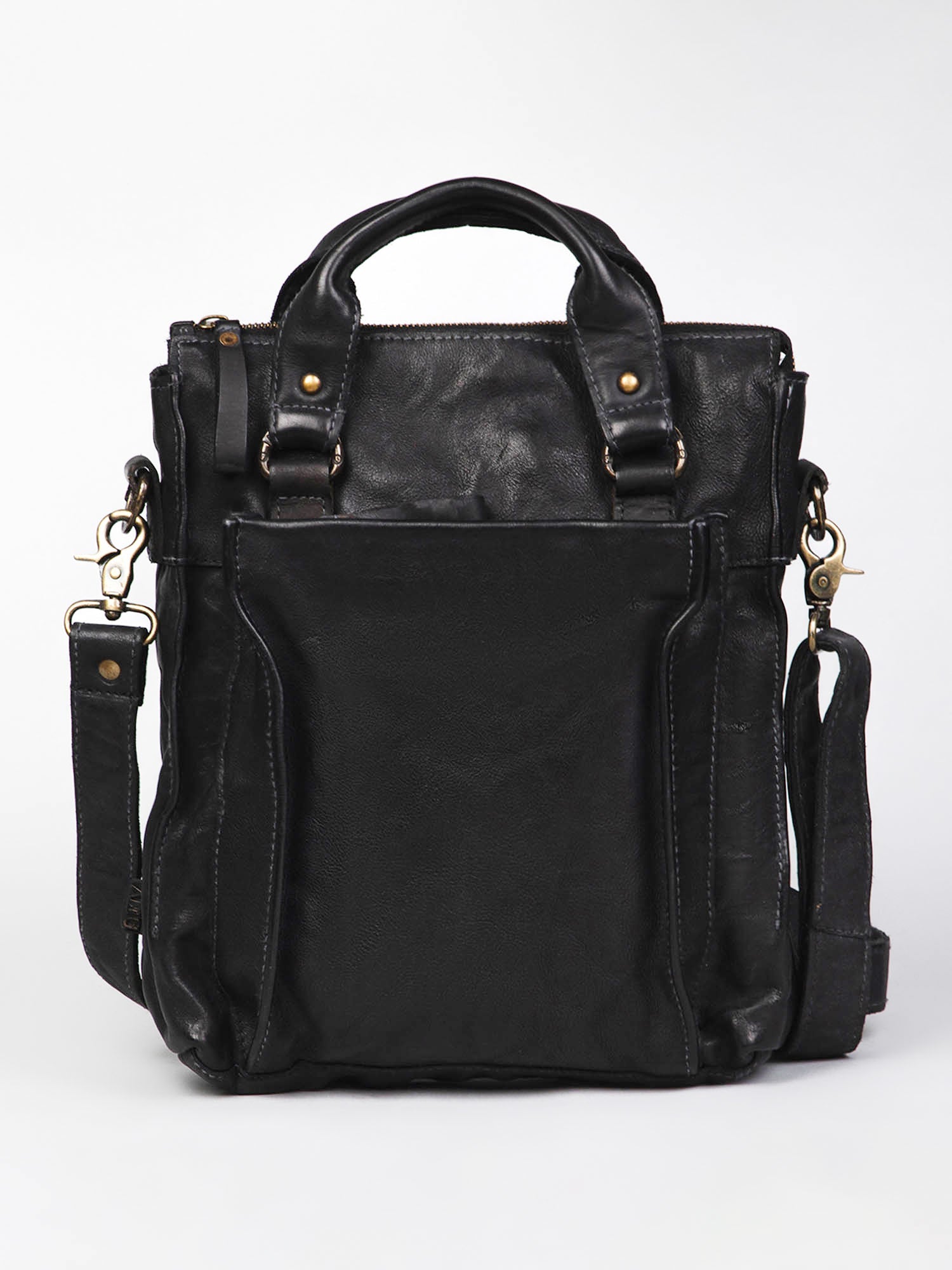 Black Veg Tanned Washed Leather Crossbody Bag