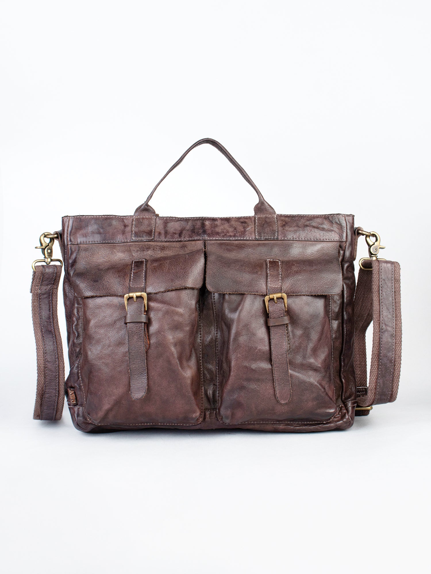 Vintage Brown Leather Laptop Bag With Front Pocket For Men & Women