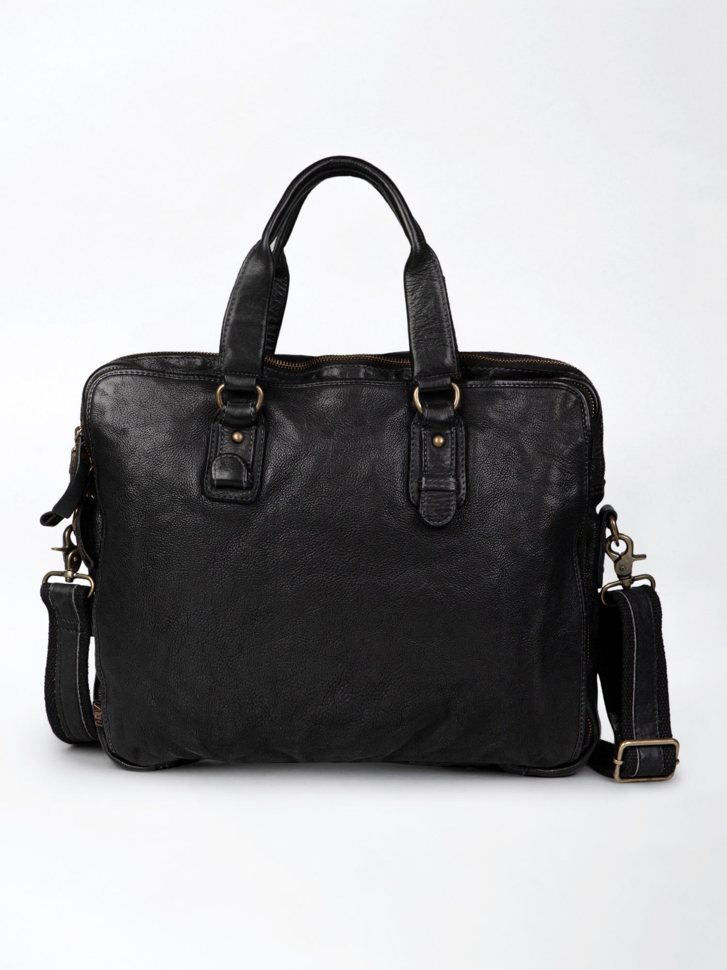 Black Leather Plain Design Laptop Bag