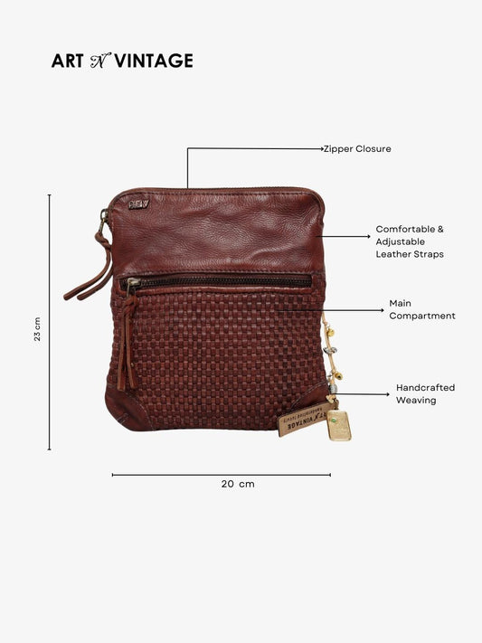 Ilana: Cognac Mini Crossbody Bag With Mini Square Weave