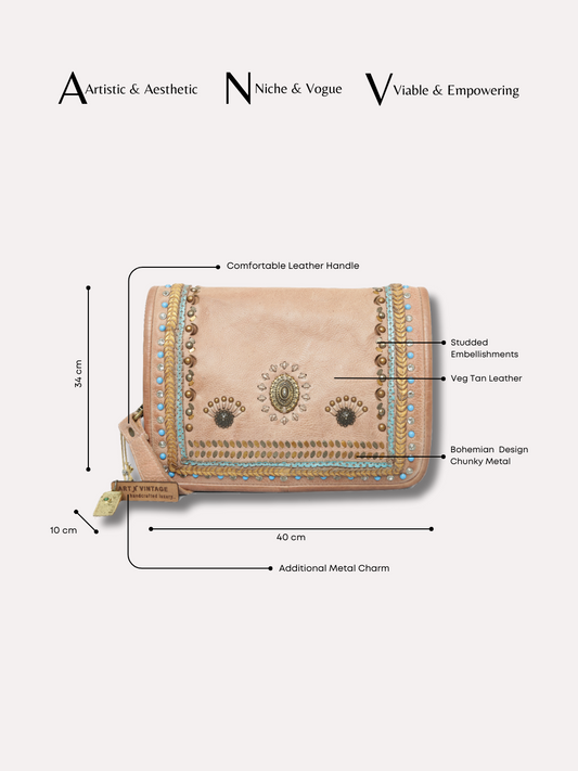 Savio: Embellished Cognac Crossbody Flap Bag In Veg Tan Leather