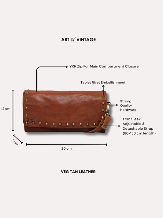 Olivia: Genuine Cognac Leather Mini Crossbody Bag